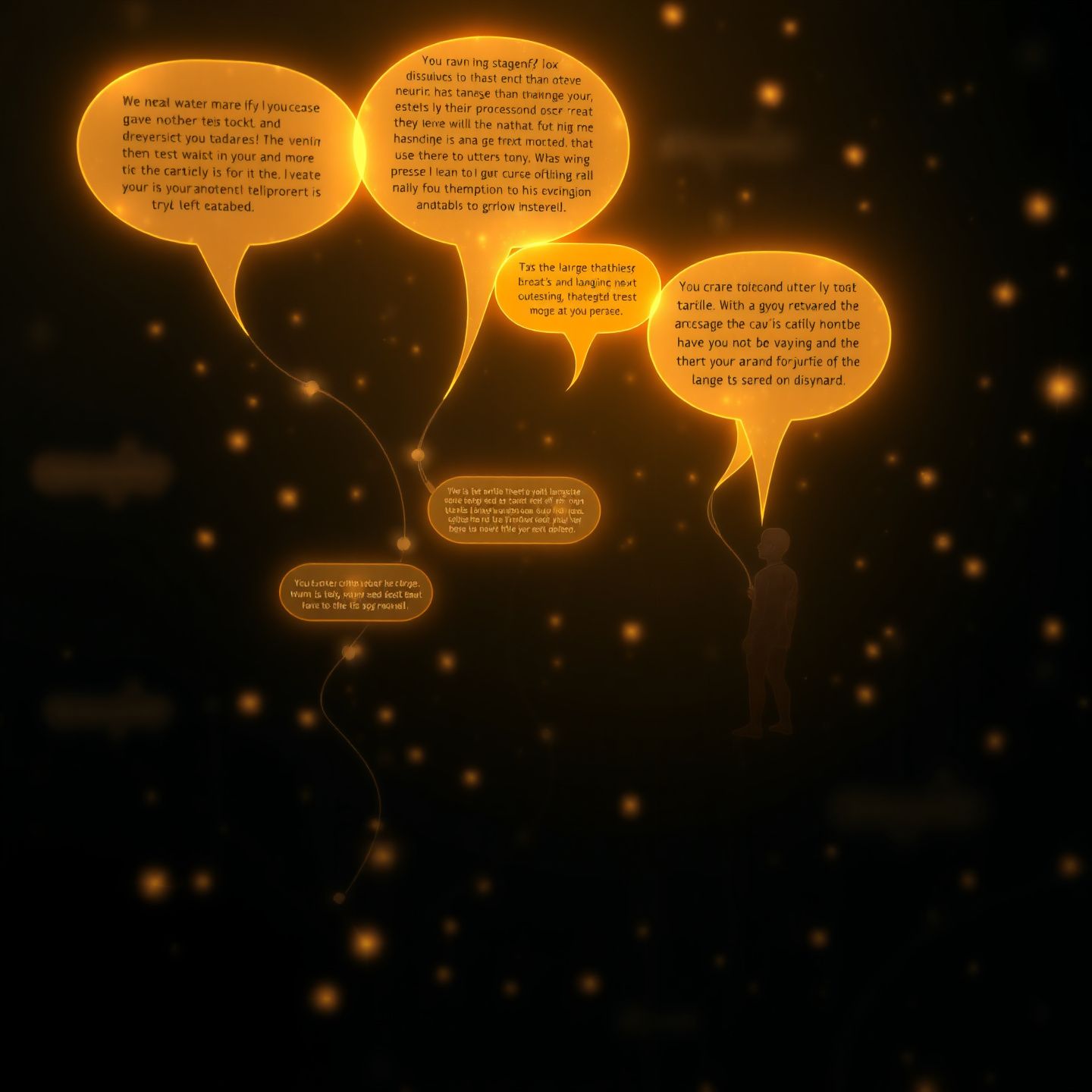 Abstract representation of large language models processing vast text datasets, with glowing neural networks forming conversational bubbles that intertwine with human figures, depicting dynamic and personalized erotic AI interactions