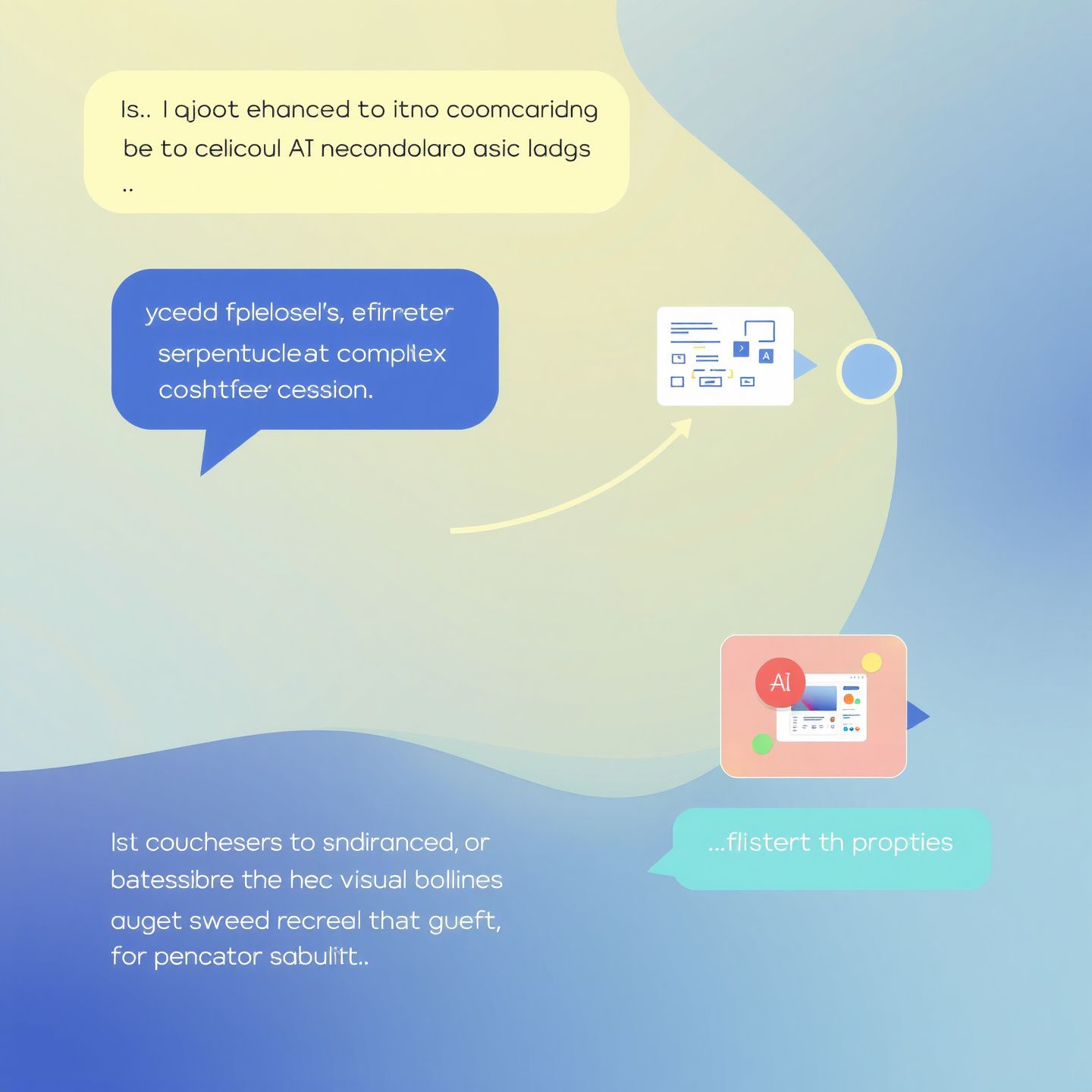 An abstract illustration depicting the enhanced communication and problem-solving capabilities of visual AI chatbots showing a user describing a complex visual problem and the AI providing detailed insights with an image representing visual analysis and creative prompts