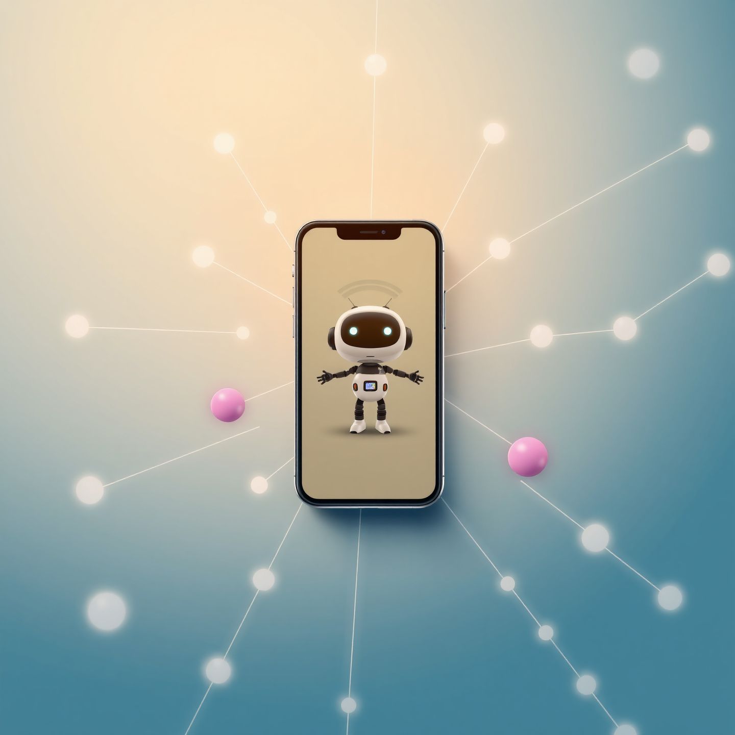 A conceptual image representing Candy AI with a stylized AI character on a smartphone screen surrounded by digital connection lines illustrating the allure of digital companionship and personalized interaction
