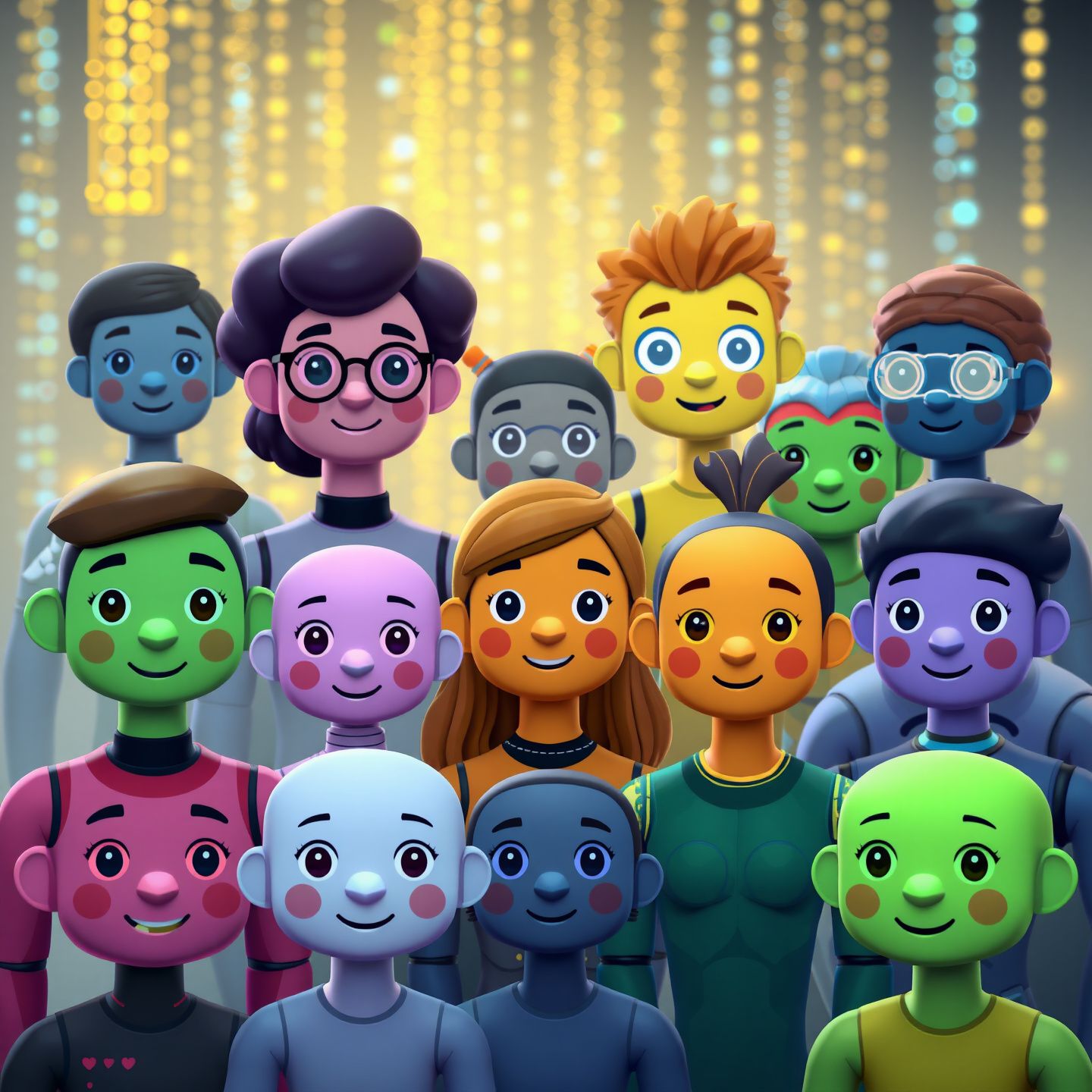 A diverse array of unique AI companion avatars each representing different interaction styles from empathetic friends to creative tools flourishing in a vibrant digital marketplace against a backdrop of glowing data streams