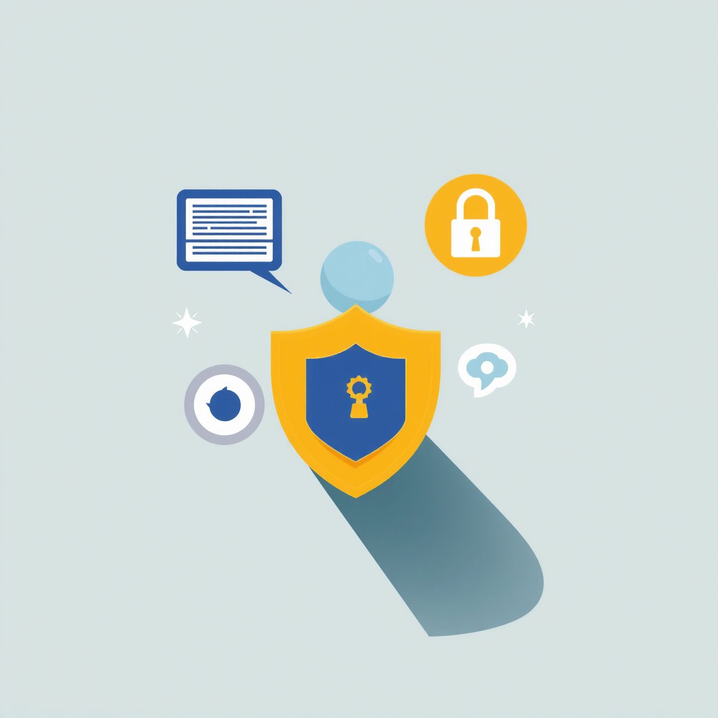 A symbolic illustration showing a shield protecting a user from various digital threats like inappropriate content data privacy symbols and a subtle shadow representing psychological impacts highlighting core safety concerns