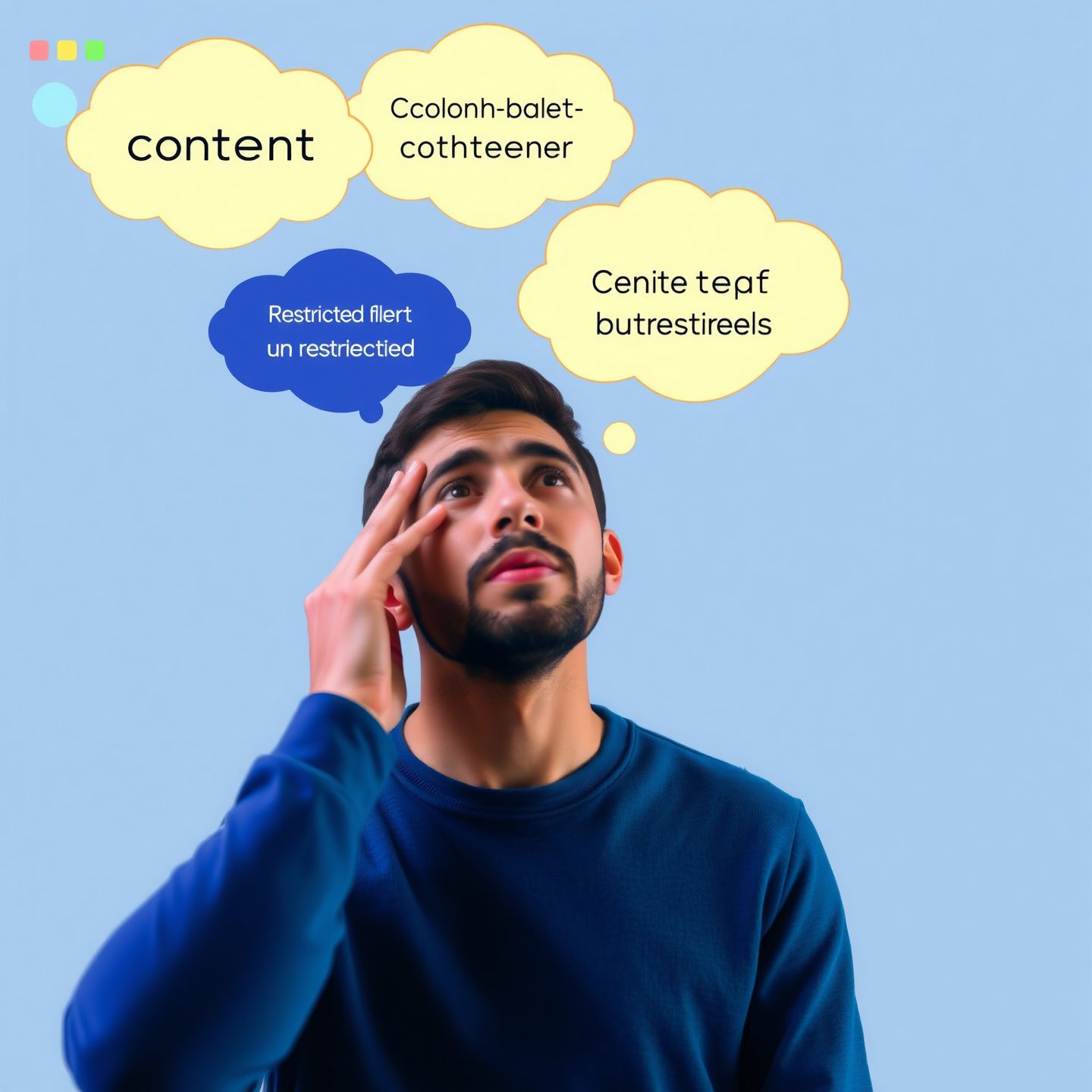 A user frustrated by content filters on a chat screen, with thought bubbles showing restricted topics and a desire for more candid unrestricted interactions and greater autonomy in their AI experience