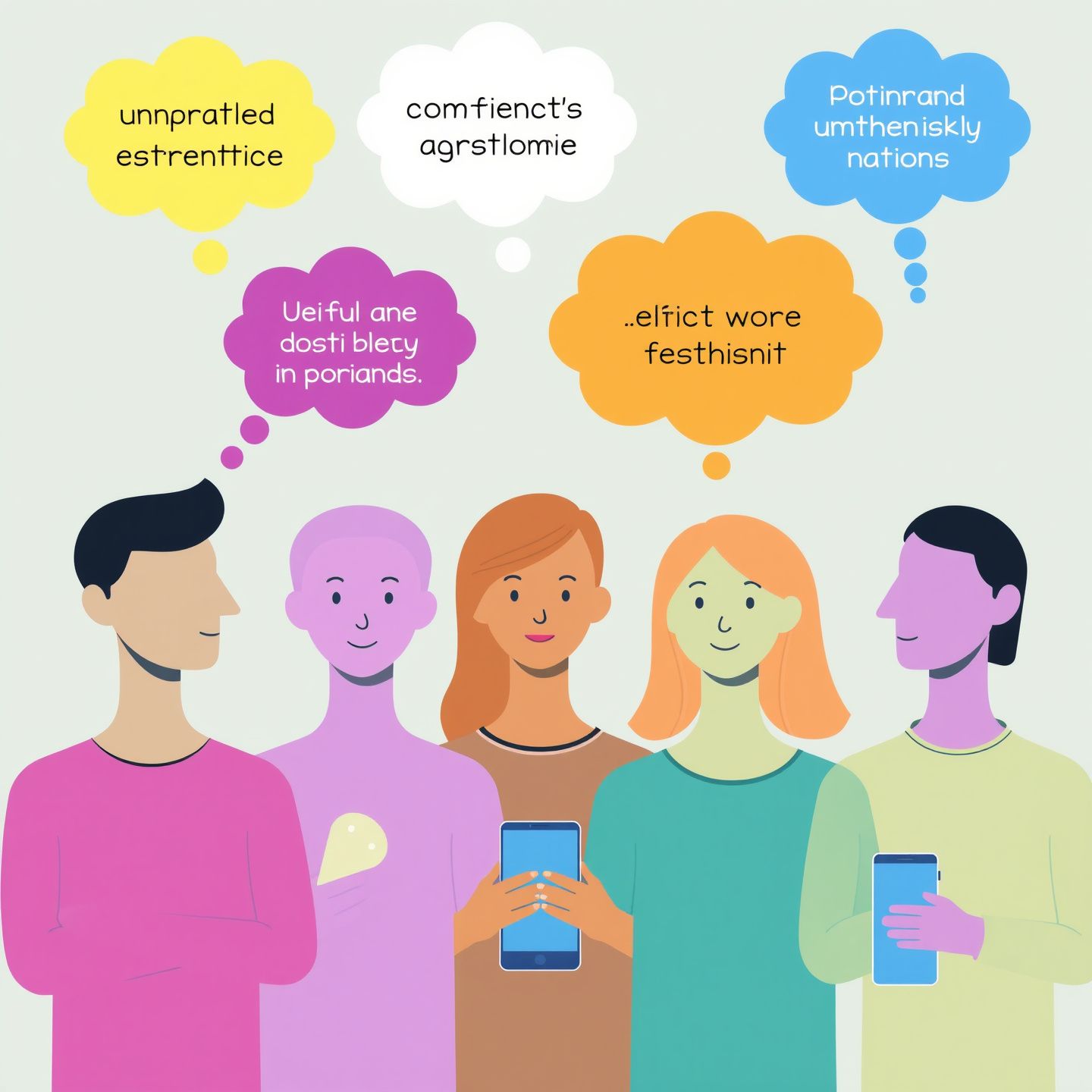 A diverse group of users each with a thought bubble illustrating their unique desires for AI interaction such as unrestricted creative roleplay deep customization or emotional support with mobile devices like Android and iOS visible