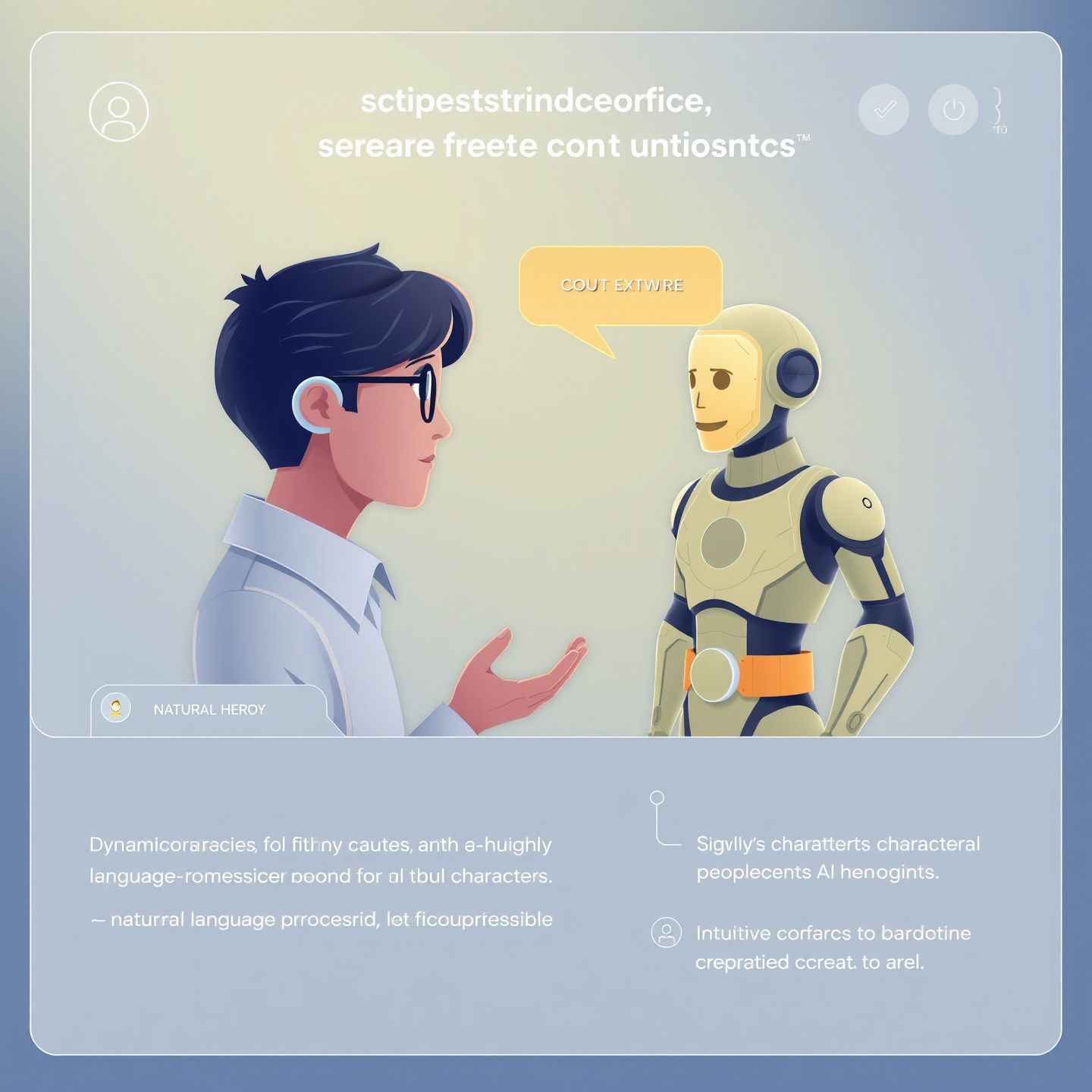 A sleek interface showcasing a user engaging in dynamic conversation with a highly customizable AI character based on a fictional hero highlighting sophisticated natural language processing and intuitive character creation tools