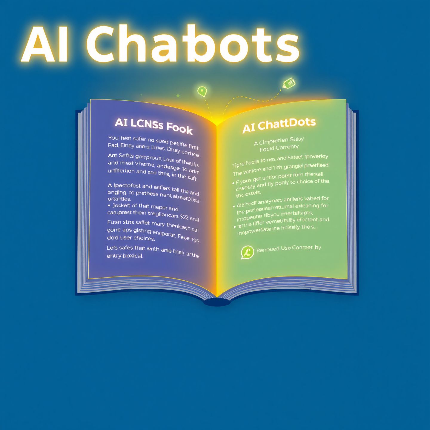 A stylized open book with digital glowing text and icons representing a comprehensive guide to AI chatbots highlighting safety features and empowering user choices